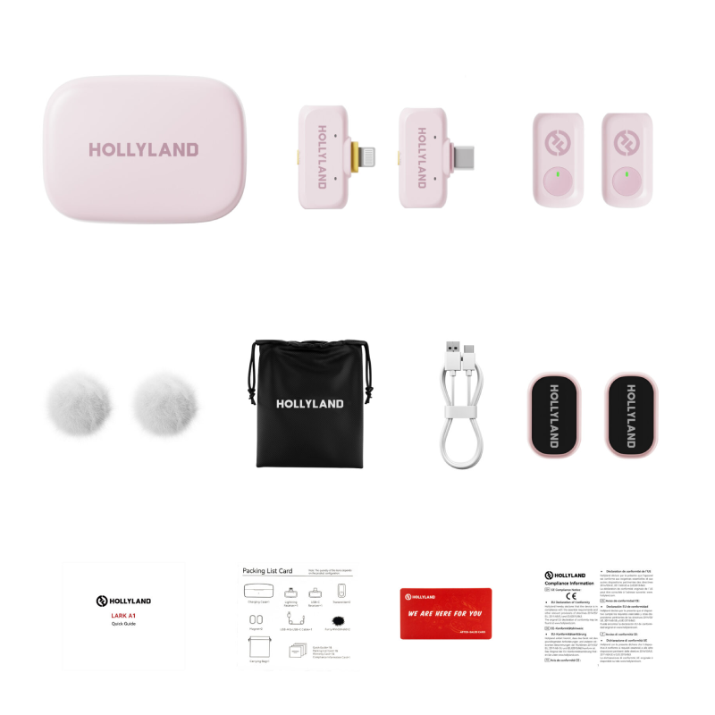 HOLLYLAND LARK A1 Combo 2-Person Wireless Microphone System - USB-C / Lightning / Cloud Pink
