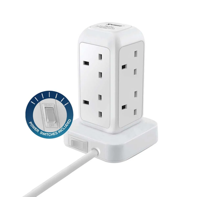 XPower Pillar 8 PL8 Mini 12 Outout Surge Power Strip - 3 Meter / White