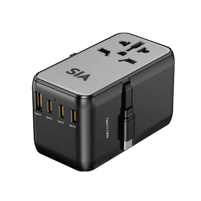 SIA Worldfit Travel Adapter With Built-In cable - 85W / USB-C / USB-A / Black