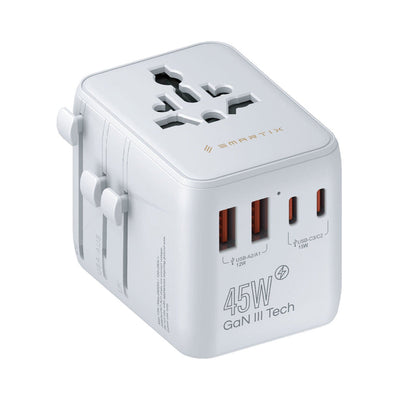 Smartix Premium International Travel Adapter - 45W PD / USB-A / USB-C / White