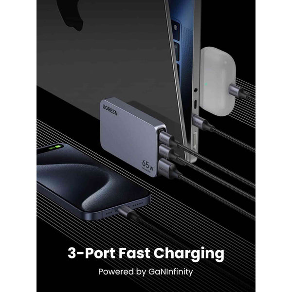 يوجرين برو منفذ نحيف سريع شاحن 65W / يو اس بي/ يو اس بي