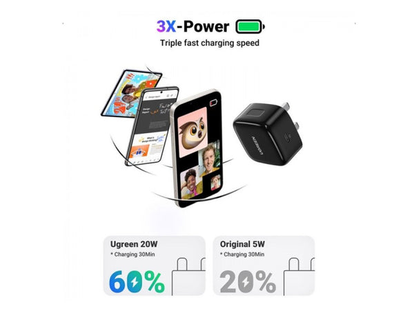 يوجرين سريع شاحن أسود - 20W / يو اس بي/ أسود