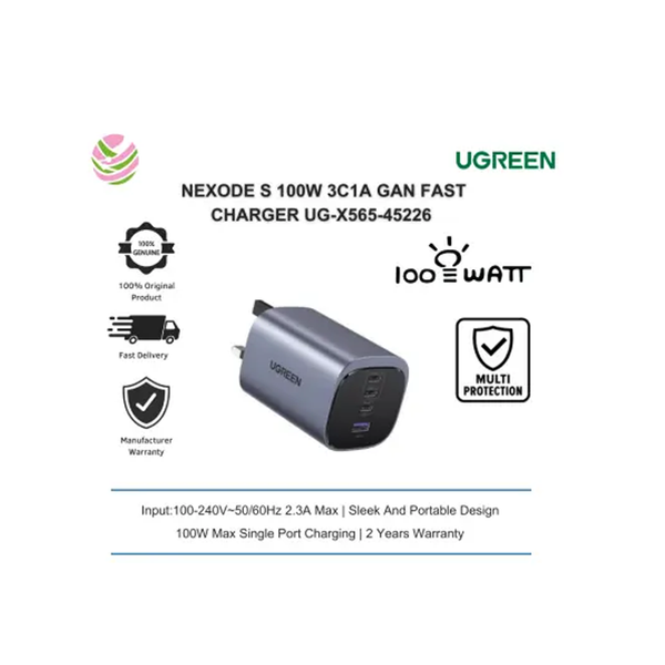 يوجرين منفذ سريع شاحن - 100W / يو اس بي/ يو اس بي/ Space رمادي