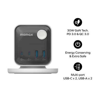 MOMAX 3-Outlet GaN Power Cube - 25W / USB-A / USB-C / White