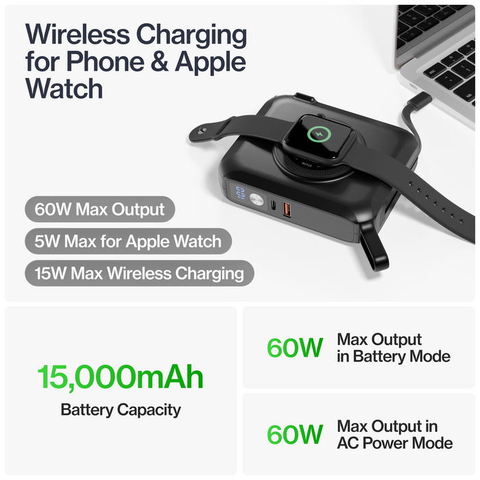 Statik SmartCharge Pro 5-in-1 Travel Charger - 15000mAh / USB-A / USB-C / Black