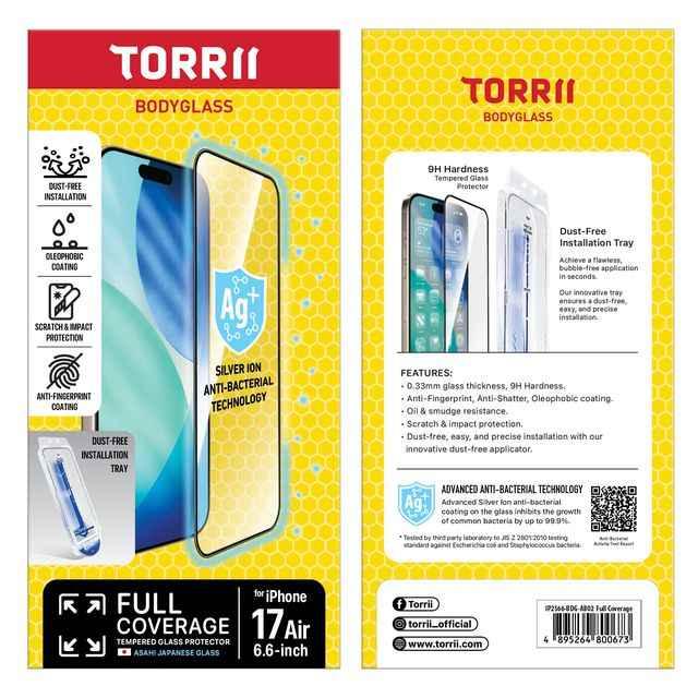 Torrii BODYGLASS شاشة لـ ابل ايفون اير 6.6”) - تغطية كاملة