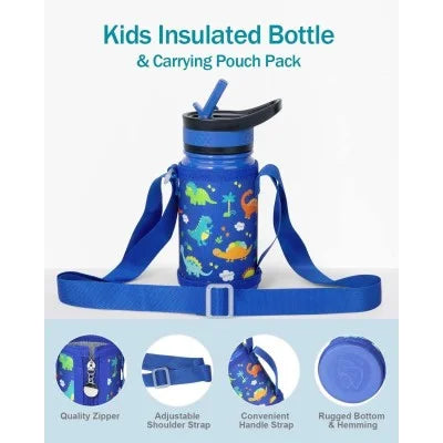 Buzio Kids Bottle with Straw Lid and Sleeve 500ML - Dinosaur