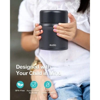 Buzio Kids Stainless Steel Food Container 350ML - Black