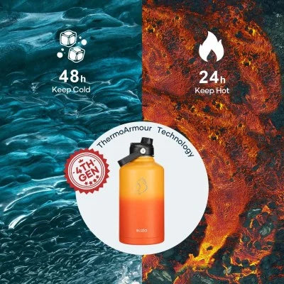 Buzio Duet Series Water Bottle with 2 Lids and Sleeve 1.9L - Yellow Orange