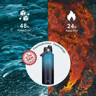Buzio Duet Series Water Bottle with 2 Lids and Sleeve 1.2L - Starry Indigo