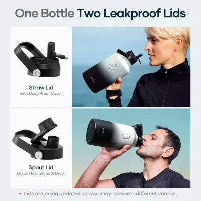 Buzio Duet Series Water Bottle with 2 Lids and Sleeve 1.9L - Black White