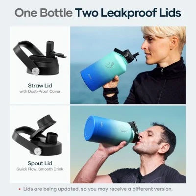 Buzio Duet Series Water Bottle with 2 Lids and Sleeve 1.9L - Caribbean Blue