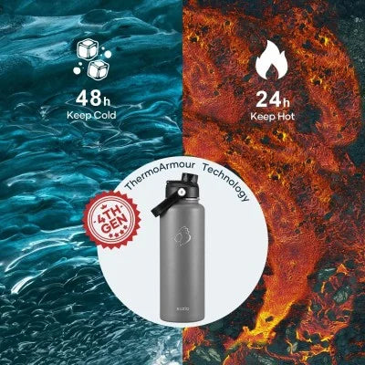 Buzio Duet Series Water Bottle with 2 Lids and Sleeve 1.2L - Grey