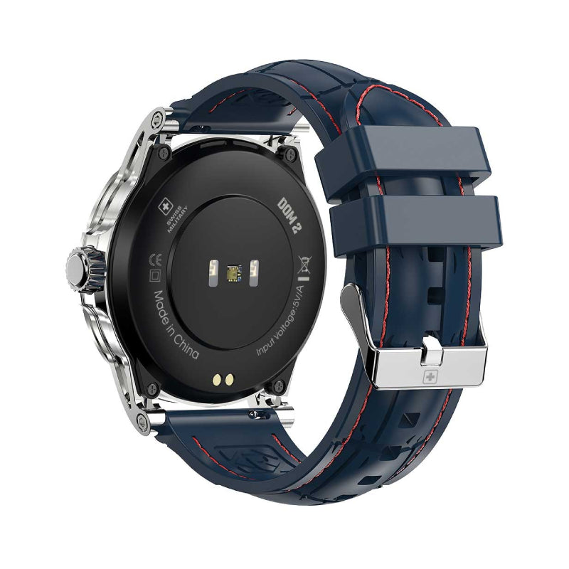 Swiss Military Dom 2 Silver Frame Blue Silicon Strap - Smart Watch Smart Watches
