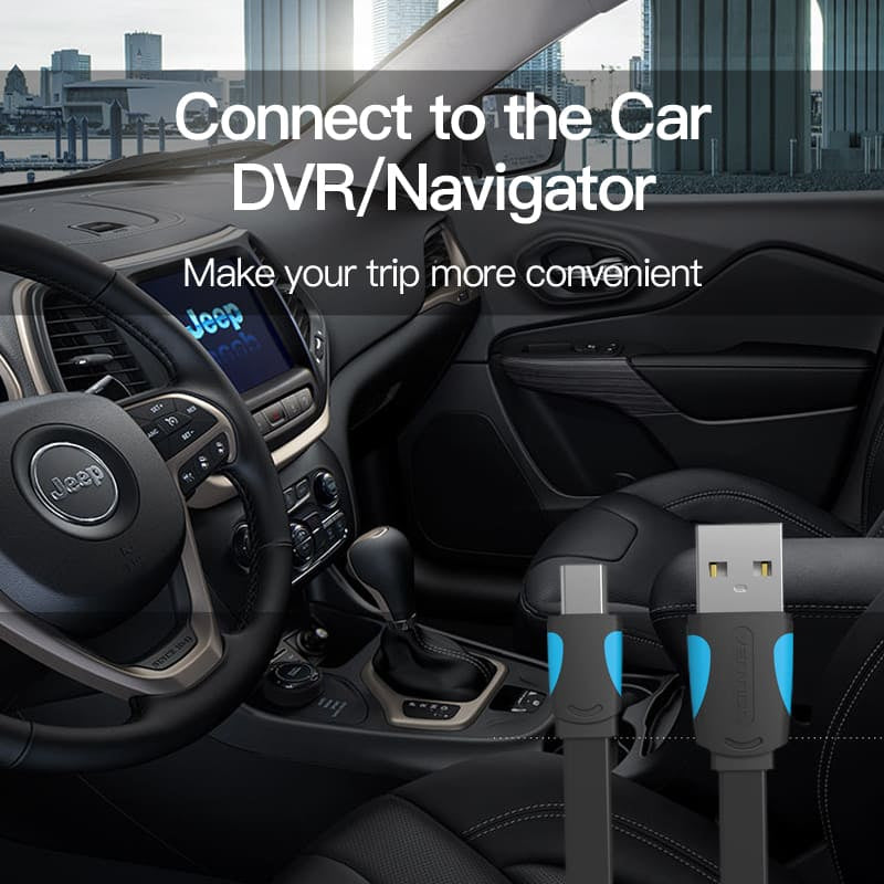 Vention Flat USB 2.0 A Male to Mini 5 Pin Male Cable - 1.5M / Black