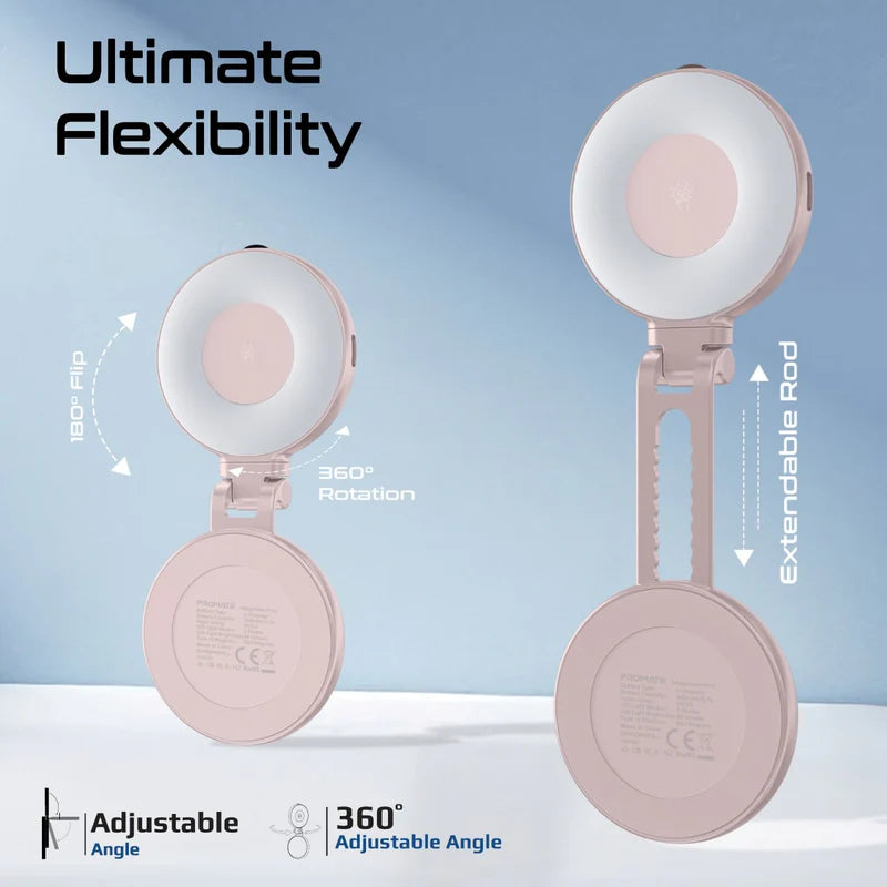 ضوء ال اي دي قابلة لاعادة الشحن من PROMATE ضوء قابل للدوران 360 درجة،نحيف ، بتقنيةماج سيف ضوء زهري ذهبي