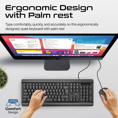 PROMATE Quiet Keys Wired Keyboard and Mouse - 1200 DPI
