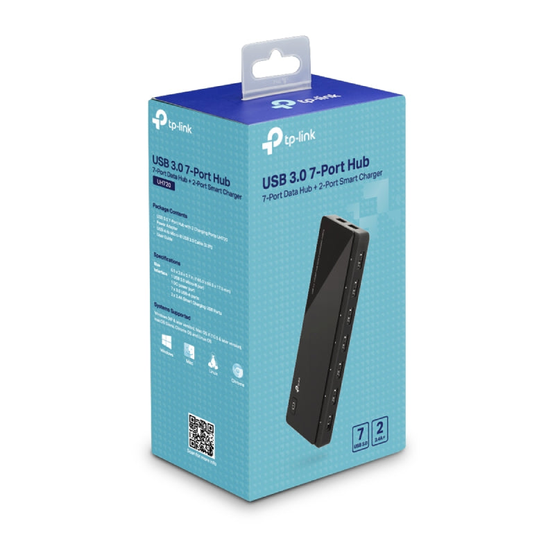TP-Link (UH720) USB 3.0 7-Port Hub with 2 Charging Ports - USB 3.0 / Black