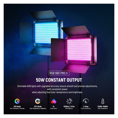 NEEWER 2 Pack Upgraded RGB660 PRO II LED Video Light Kit
