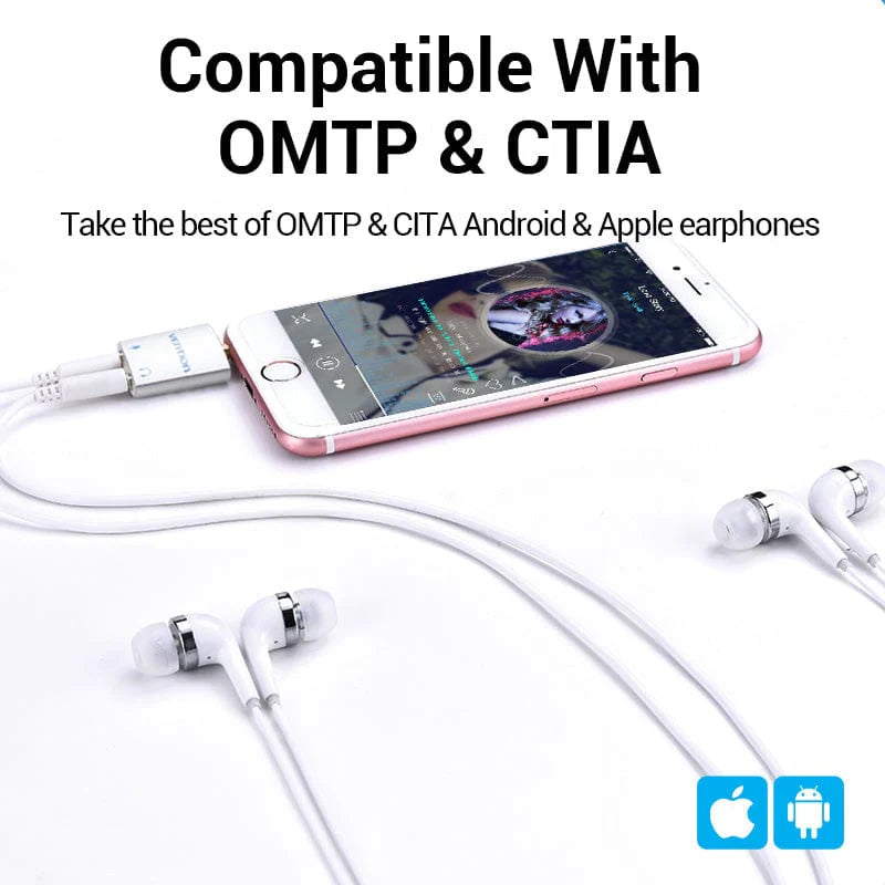 Vention 4 Pole 3.5mm Male to 2x 3.5mm Female Audio Adapter - Silvery Metal Type