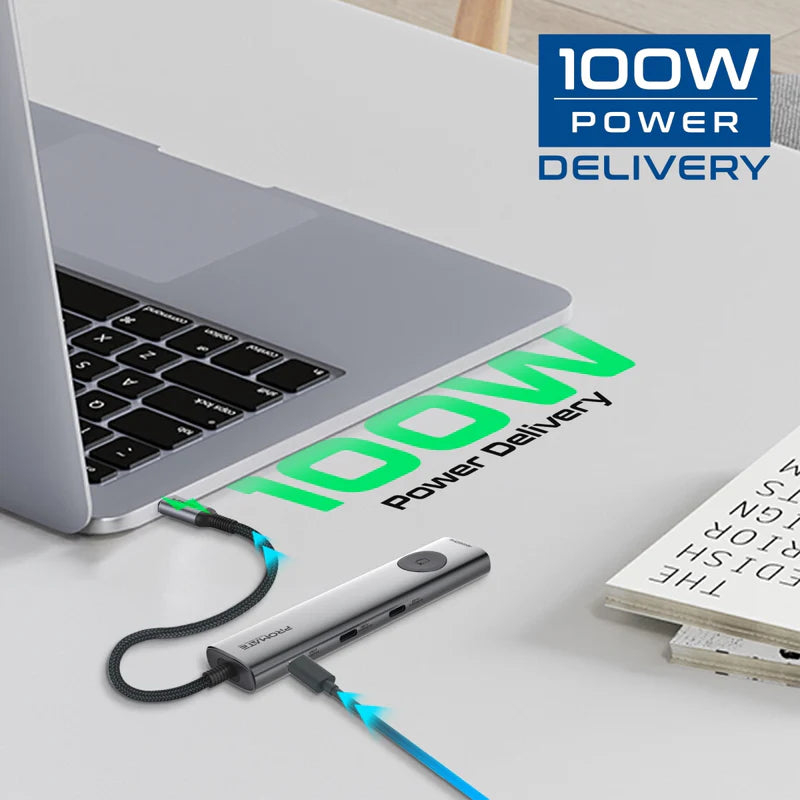 PROMATE ComandHub-Lite 9-in-1 Multi-Function يو اس بي موزع رمادي