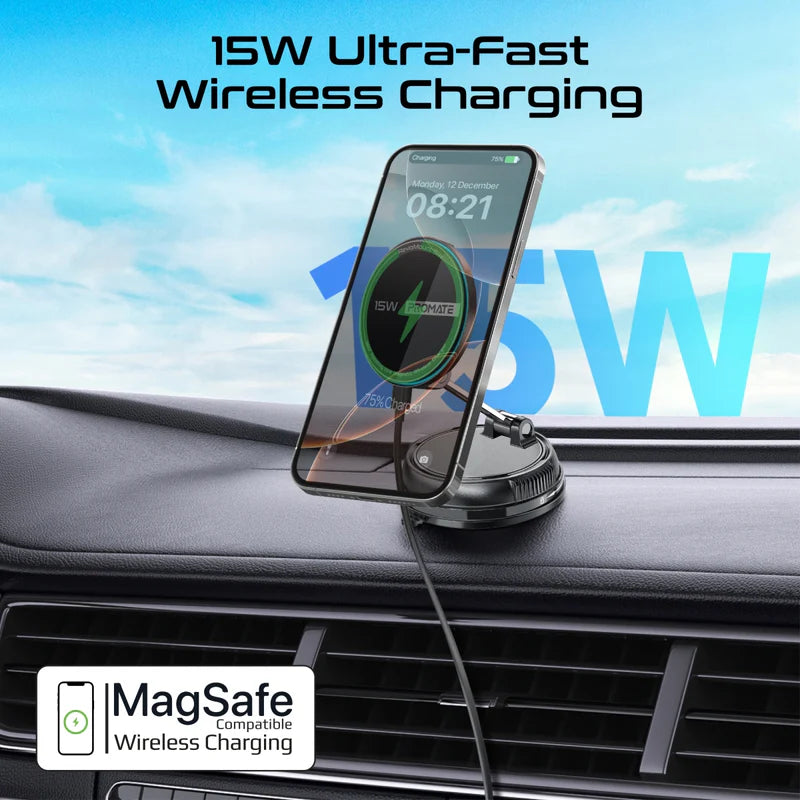 PROMATE SecureGrip 360° Cradleless MagSafe SmartPhone Charger Mount - 15W