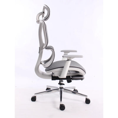 Black Bull Ergonomic Mesh Gaming & Office Chair with Footrest - White frame + Grey mesh