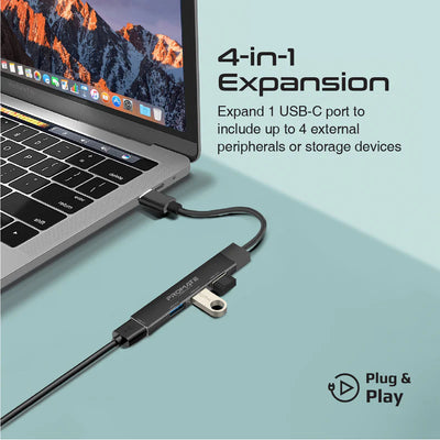 PROMATE 4-in-1 Multi-Port USB-C Hub - USB-A / USB-C / Black