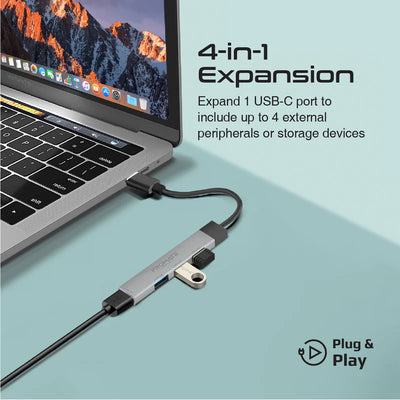 PROMATE 4-in-1 Multi-Port USB-C Hub - USB-A / USB-C / Grey