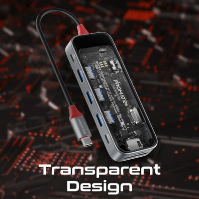 PROMATE 9-in-1 Transparent USB-C Hub - USB-C / HDMI / USB 3.0