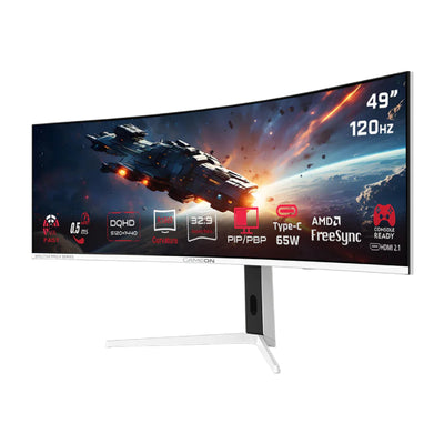 GAMEON GOAC49DQHD120 Spectra برو الإصدار 49 بوصة DQHD / 0.5 مللي ثانية / 120 هرتز / إتش دي إم أيمنفذ العرضيو اس بييو اس بي/ (يدعم PS5) - أبيض