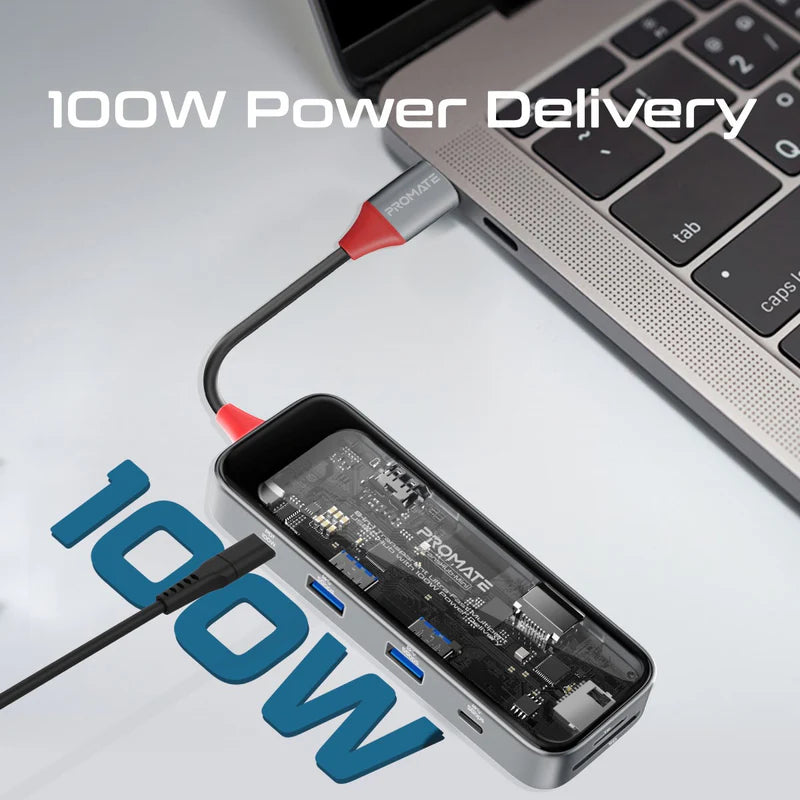 موزع PROMATE 8 في 1 شفاف يو اس بي موزع يو اس بي/ إتش دي إم أي يو اس بي .0