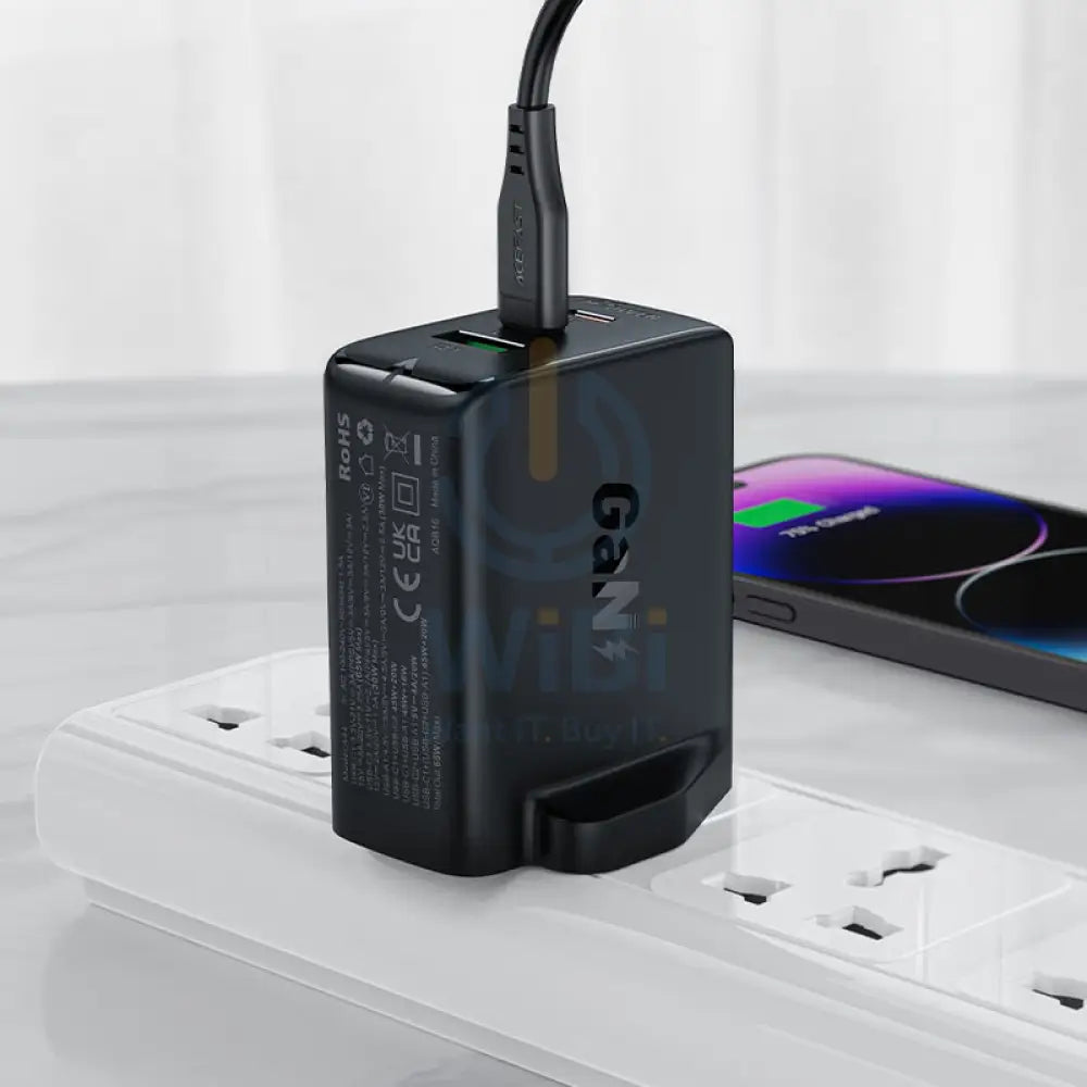 ACEFAST A44 PD65W GaN Fast Charge Wall Charger - 2x USB-C / 1x USB-A / Black Accessories > Power Adapters > Offer Zone