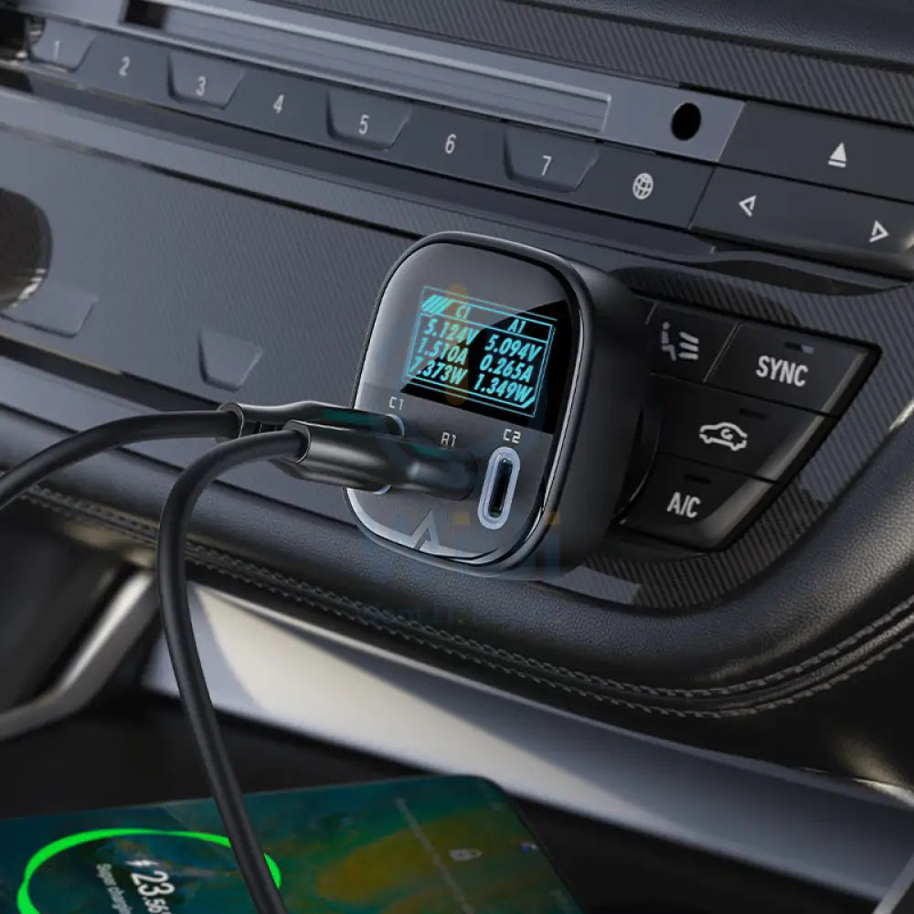 ACEFAST B5 101W (2C + A) metal car charger with OLED smart display - Black Accessories > Power Adapters