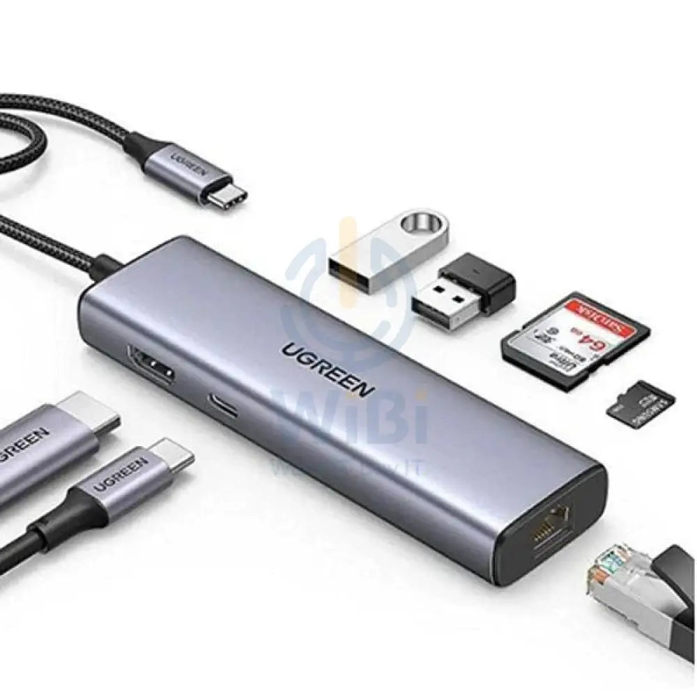 اكسسوارات موزع يوجرين يو اس بي إلى 2x يو اس بي 3.0 إتش دي إم أي 4K30 هرتز RJ45 SD/TF (CM512 90568)