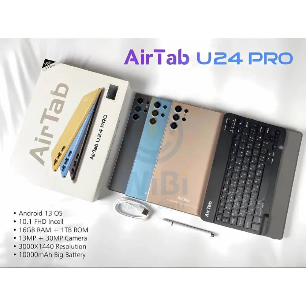 جهاز AirTab U24 برو مع لوحة مفاتيح / 10.1 بوصة FHD / 16 جيجابايت / 1 تيرابايت / 5جي / أسود هواتف تابلت