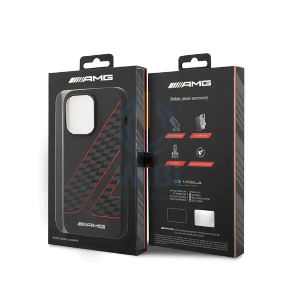 AMG Liquid Silicone Case Checkered Flag Pattern - Apple iPhone 14 Pro Max / Black / Red Accessories > Mobiles & Tablets