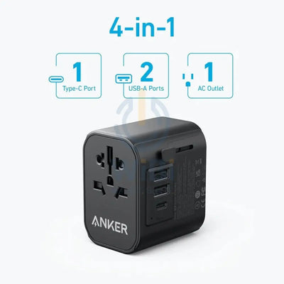 Anker 312 (4-in-1) Outlet Extender - 1x AC Outlet / 30W / 2x USB-A / 1x USB-C / Black Accessories > Power Adapters >