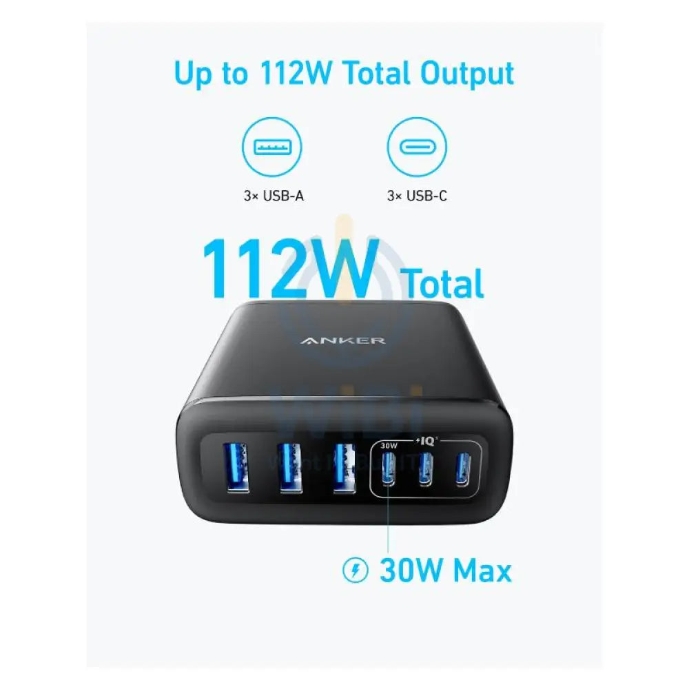 Anker 6-Port Charger - 112W / USB-A / USB-C / Black Accessories > Power Adapters