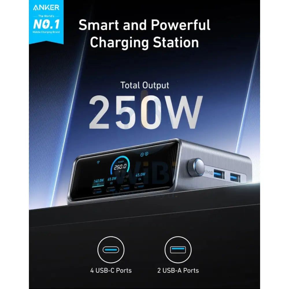 Anker Prime Charger - GaNPrime / 250W / 6 Ports - Silver Accessories > Power Bank