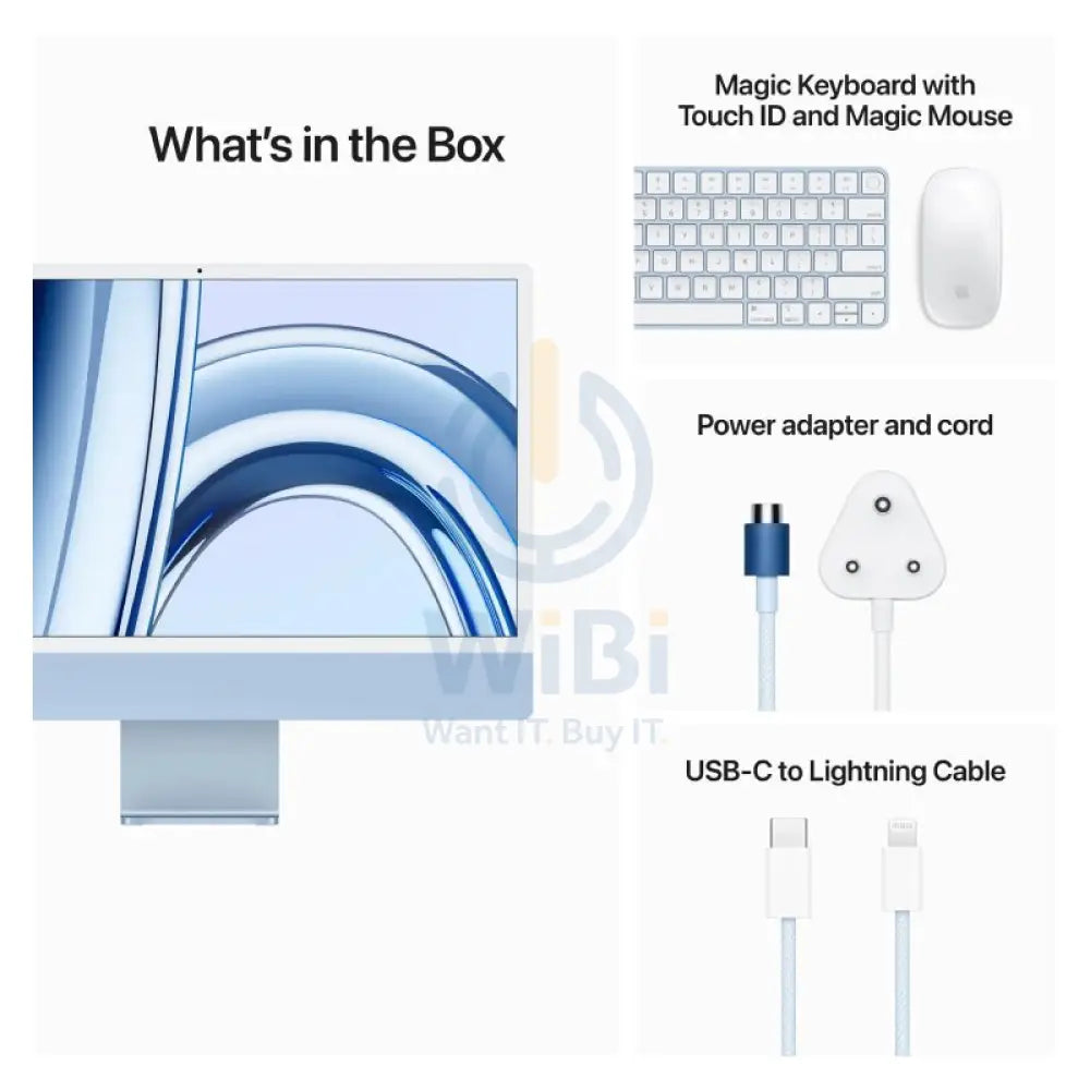 Apple iMac - 24’’ / M3 / 8-Core CPU / 10-Core GPU / 16-Core Neural Engine / 16GB RAM / 512GB SSD / Arb/Eng / Blue / 1YW