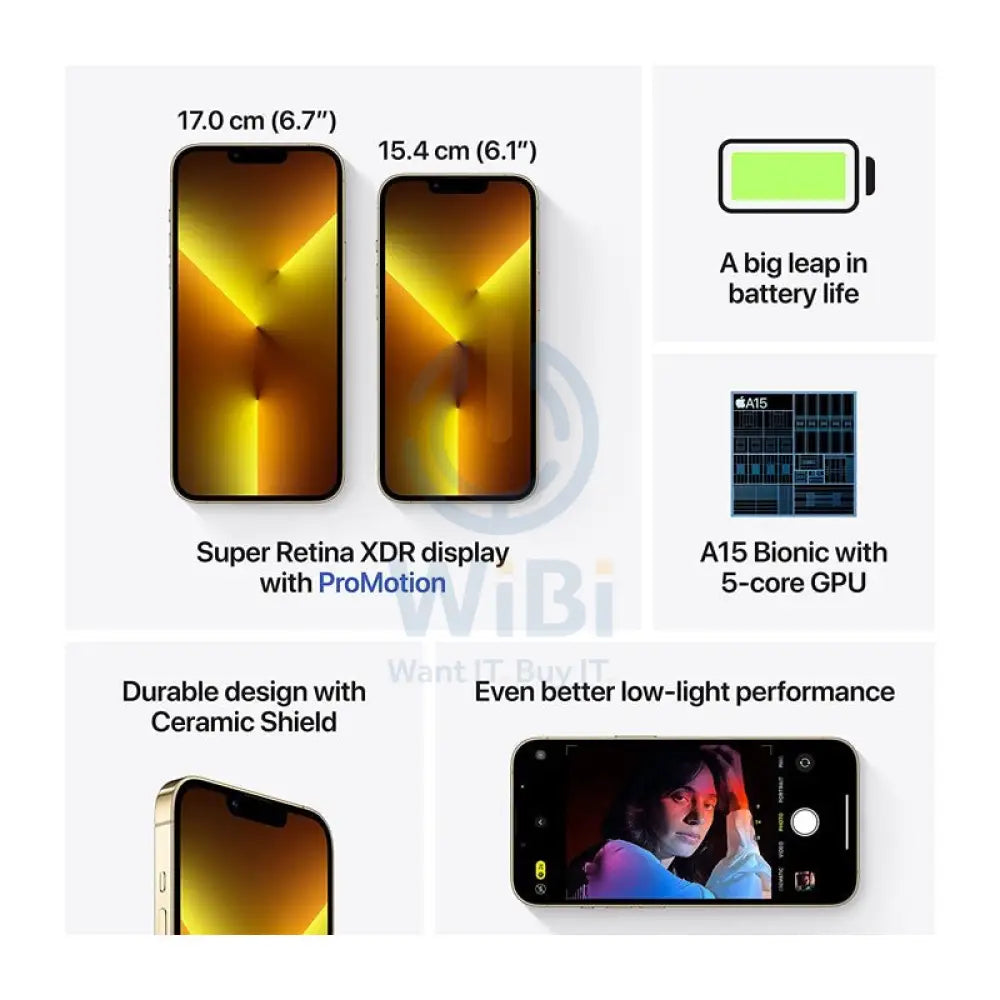 Apple iPhone 13 Pro - 256GB / 6.1" Super Retina XDR / Wi-Fi / 5G / Gold - Mobile