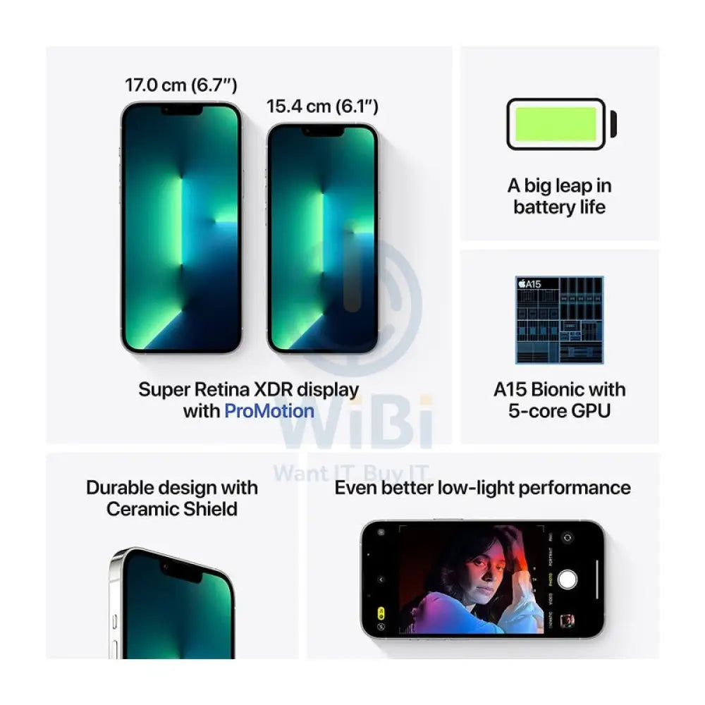 ابل ايفون 13 برو ماكس - 256 جيجابايت / 6.7" سوبر ريتينا XDR / واي-فاي / 5G / فضي - هاتف