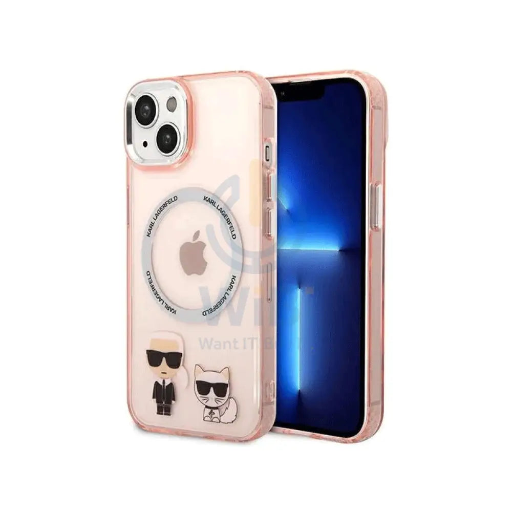 Apple iPhone 14 Plus- Pink Karl Lagerfeld Magsafe PC/TPU Case With Ring Accessories > Mobiles & Tablets > Mobiles