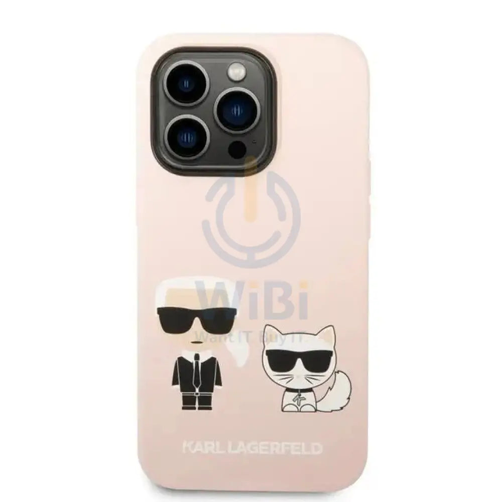 Apple iPhone 14 Pro - Pink Karl Lagerfeld Magsafe Liquid Silicone Case With Karl & Choupette Body Accessories > Mobiles