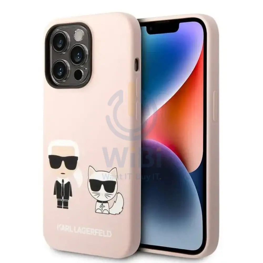 Apple iPhone 14 Pro - Pink Karl Lagerfeld Magsafe Liquid Silicone Case With Karl & Choupette Body Accessories > Mobiles