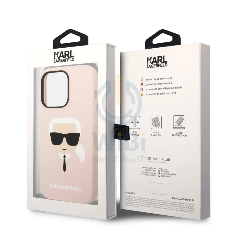 Apple iPhone 14 Pro - Pink Karl Lagerfeld Silicone Pink Case Karl Head Logo Accessories > Mobiles & Tablets > Tablets