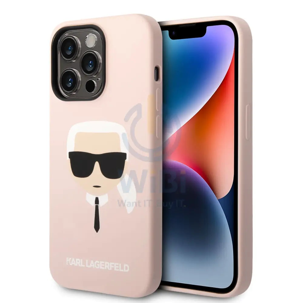 Apple iPhone 14 Pro - Pink Karl Lagerfeld Silicone Pink Case Karl Head Logo Accessories > Mobiles & Tablets > Tablets