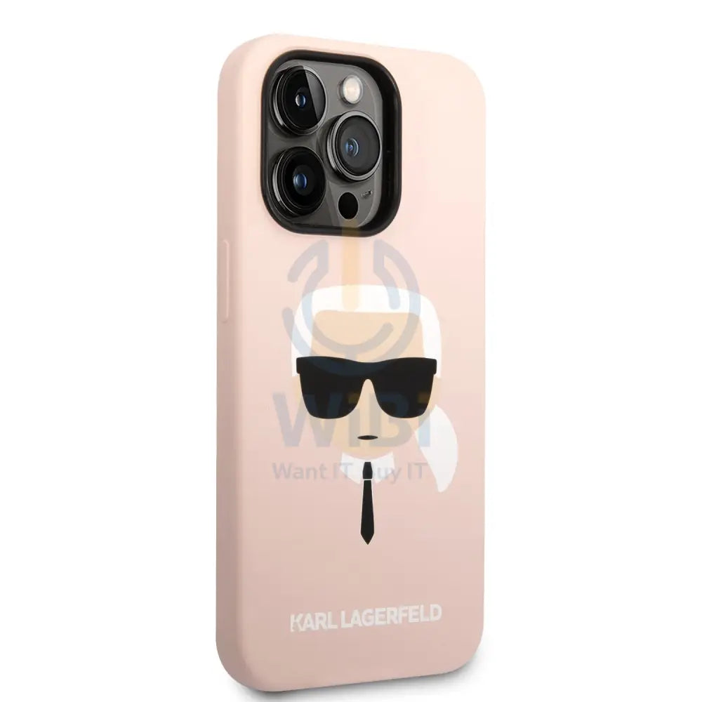 Apple iPhone 14 Pro - Pink Karl Lagerfeld Silicone Pink Case Karl Head Logo Accessories > Mobiles & Tablets > Tablets