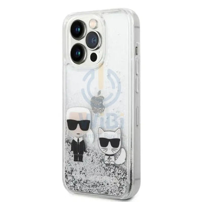 Apple iPhone 14 Pro - Silver Karl Lagerfeld Liquid Glitter Case and Karl and Choupette Head Accessories > Mobiles &
